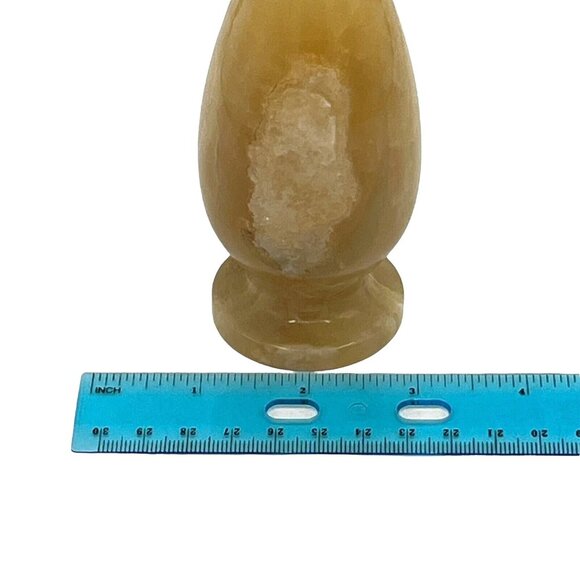 Vtg Turkish Carved Marble Onyx Stone Short Stem Vase Amber Tones Decor 5.5" Tall - Picture 8 of 8